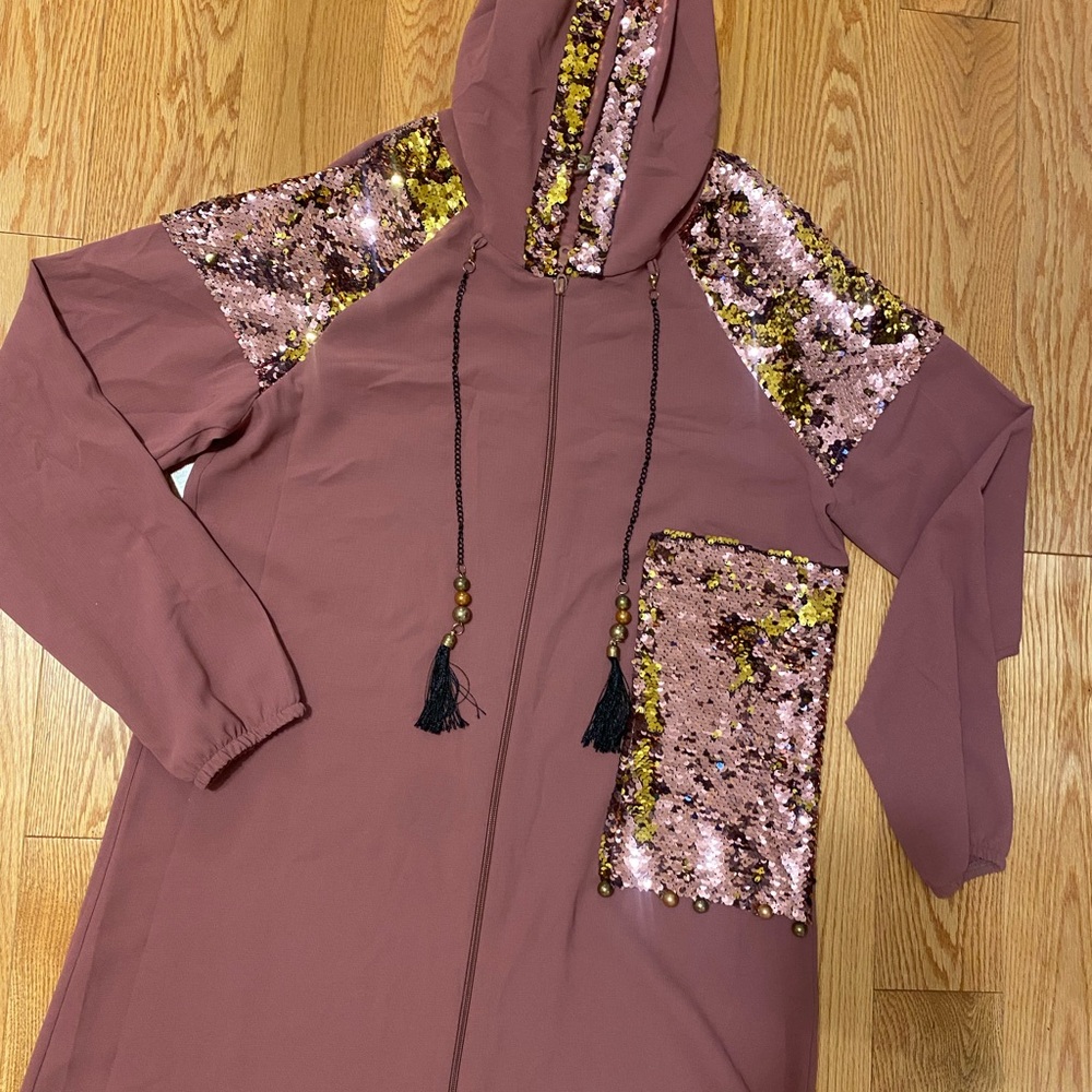Sequin Embellished Hooded Jacket - Pink